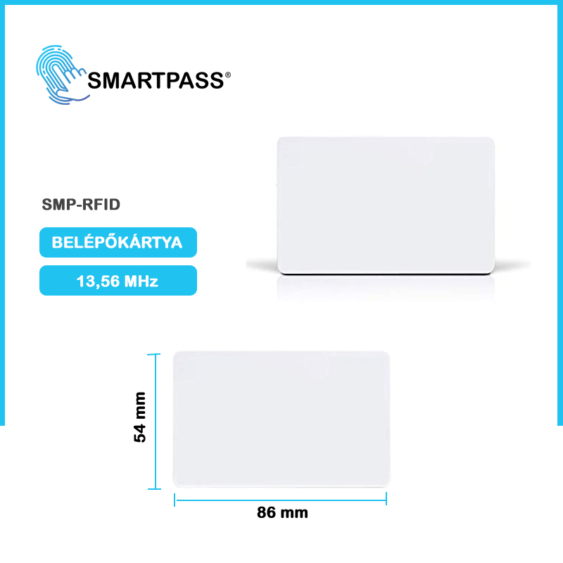 RFID Kártya, 13.56 MHz, Fehér, Személyre szabható