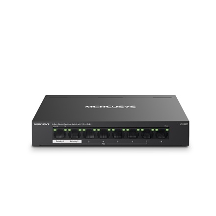 Mercusys Switch PoE - MS108GP (8 port 1Gbps; 7 af/at PoE+ port; 65W; 250m; fém ház)